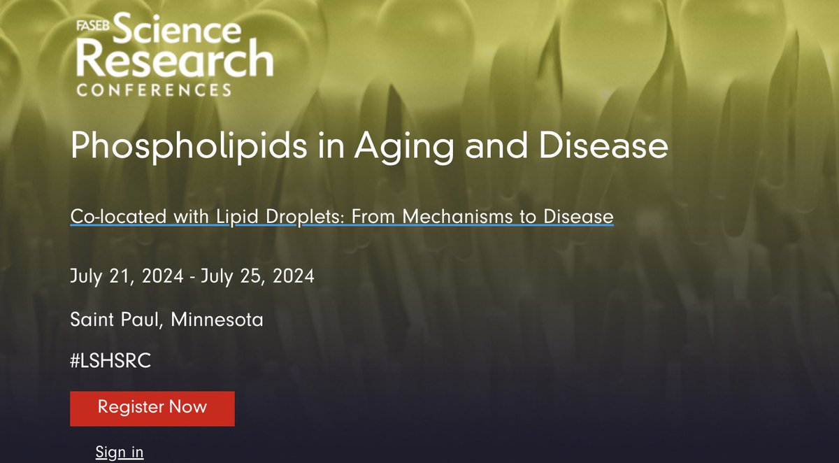Exciting meeting now open for registration and abstract submission! Lots of short talk opportunities opportunitieshttps://events.faseb.org/event/phospholipids-in-aging-and-disease/websitePage:b2dc29df-1788-4351-b0bb-48c910c41f7a