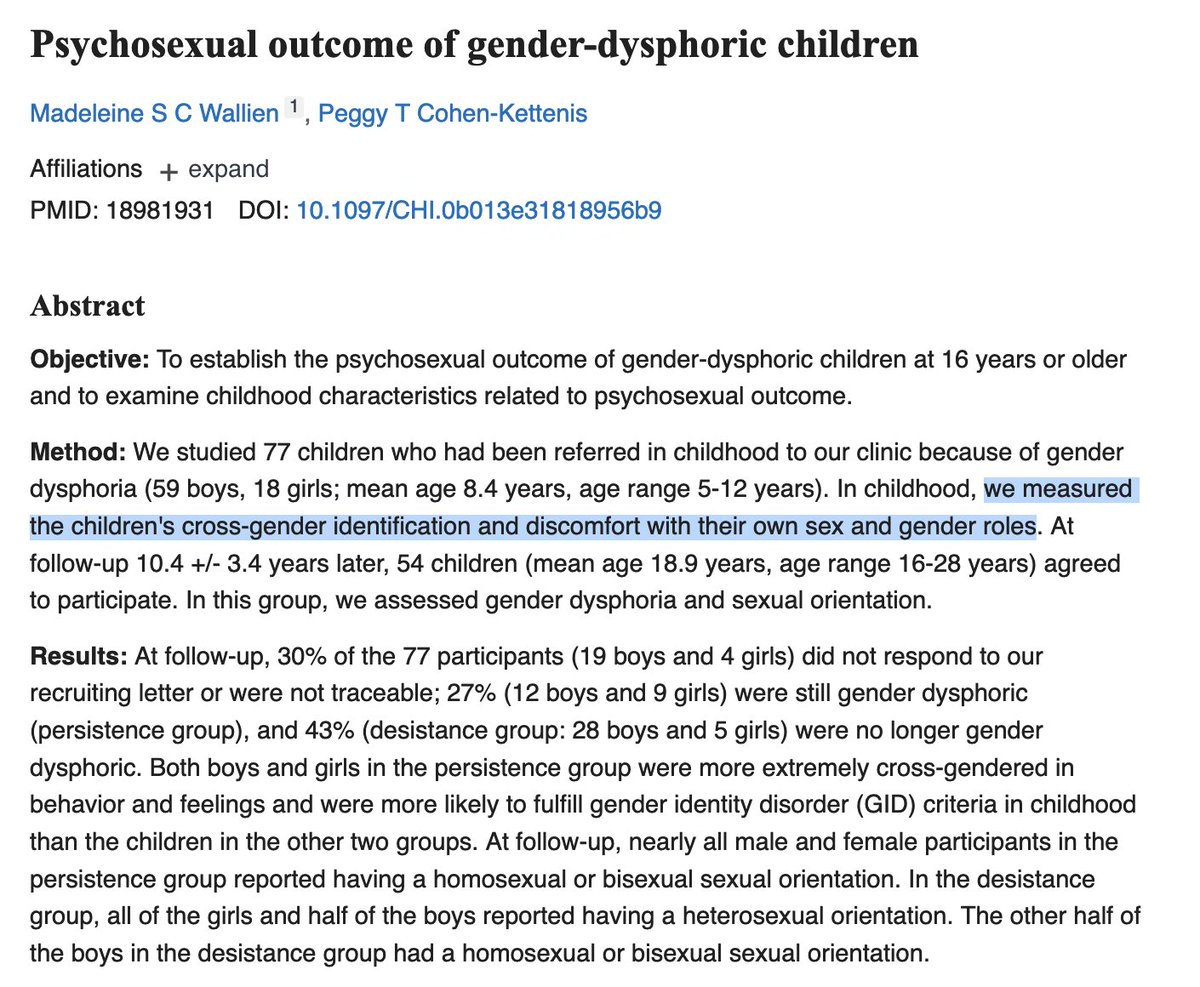 The Cass Report would not pass peer review. I highly doubt they even read their references. She cites an article noting low persistence rates based on conversion therapists' data of 25 kids & another on 1980s figures conflating not returning to a specific clinic with desistance!