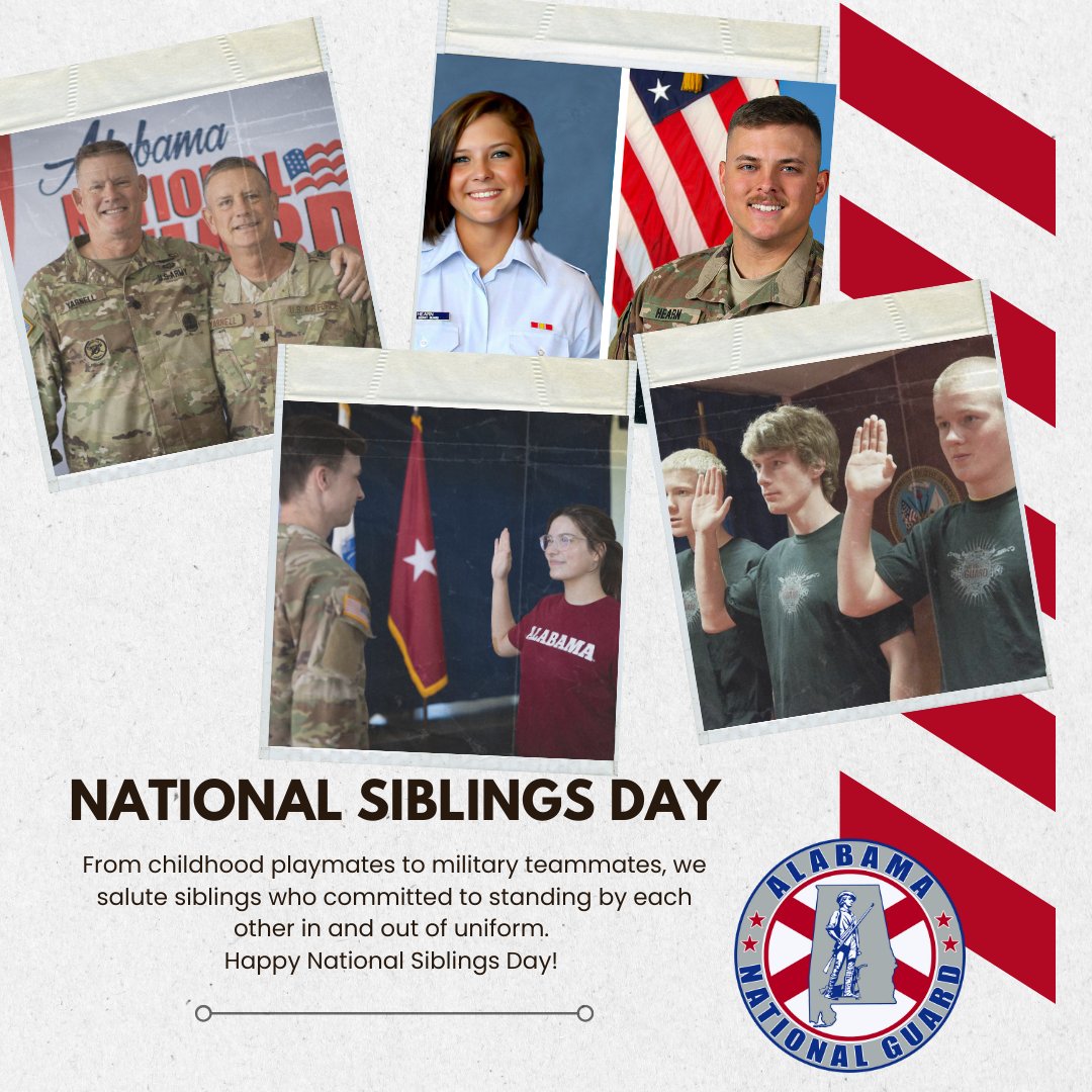 𝗡𝗮𝘁𝗶𝗼𝗻𝗮𝗹 𝗦𝗶𝗯𝗹𝗶𝗻𝗴𝘀 𝗗𝗮𝘆! In the Alabama National Guard we often say, 'The Guard is family.' (#TGIF). For some of our members, this saying rings even more true. Tag YOUR Guard sibling and share your photos below! ⬇️⬇️⬇️ #TheGuardIsFamily #GuardItAL
