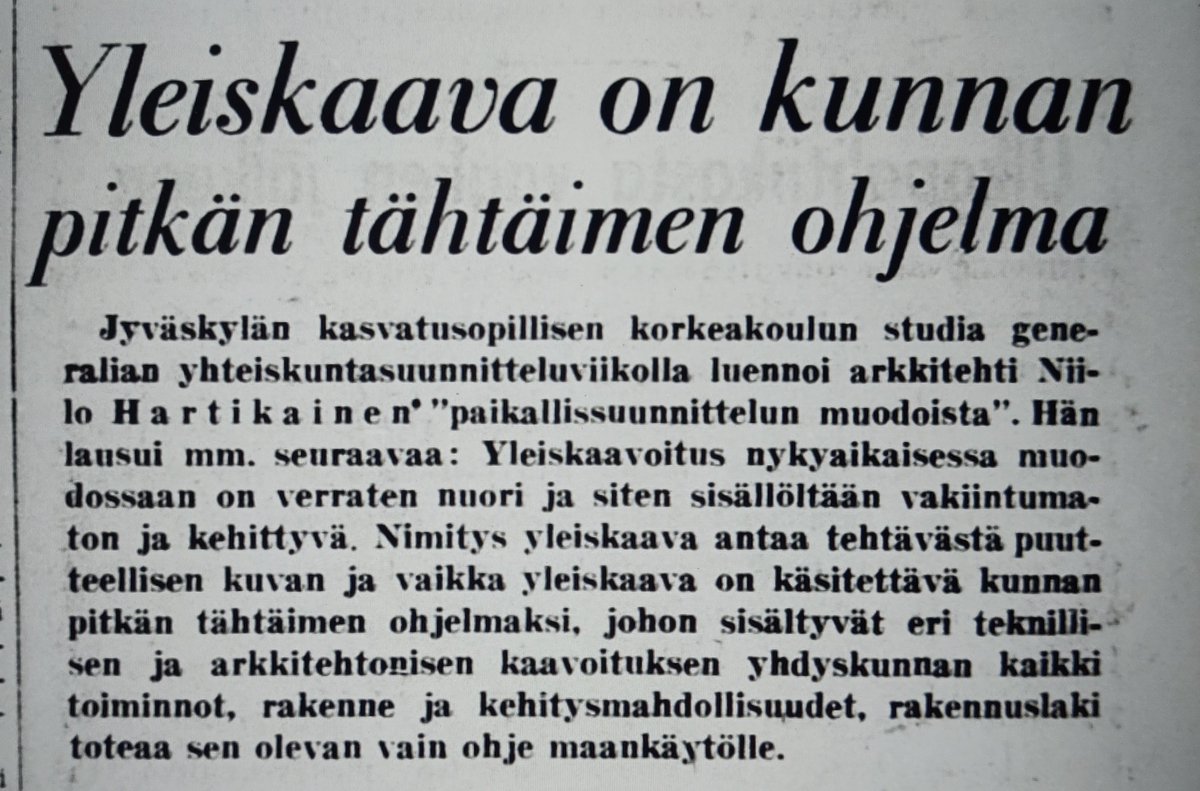 Helsingin Sanomat 22.3.1966. Varsin osuva kuvaus yleiskaavan luonteesta.