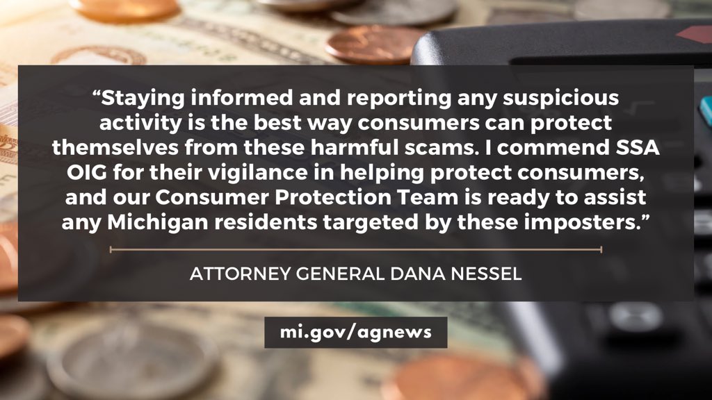 The Social Security Administration issued an alert warning about criminals posing as their agents and demanding in-person meetings. @MIAttyGen @dananessel advises Michigan residents to stay informed and report suspicious activity. Read more ➡️ michigan.gov/ag/news/press-…