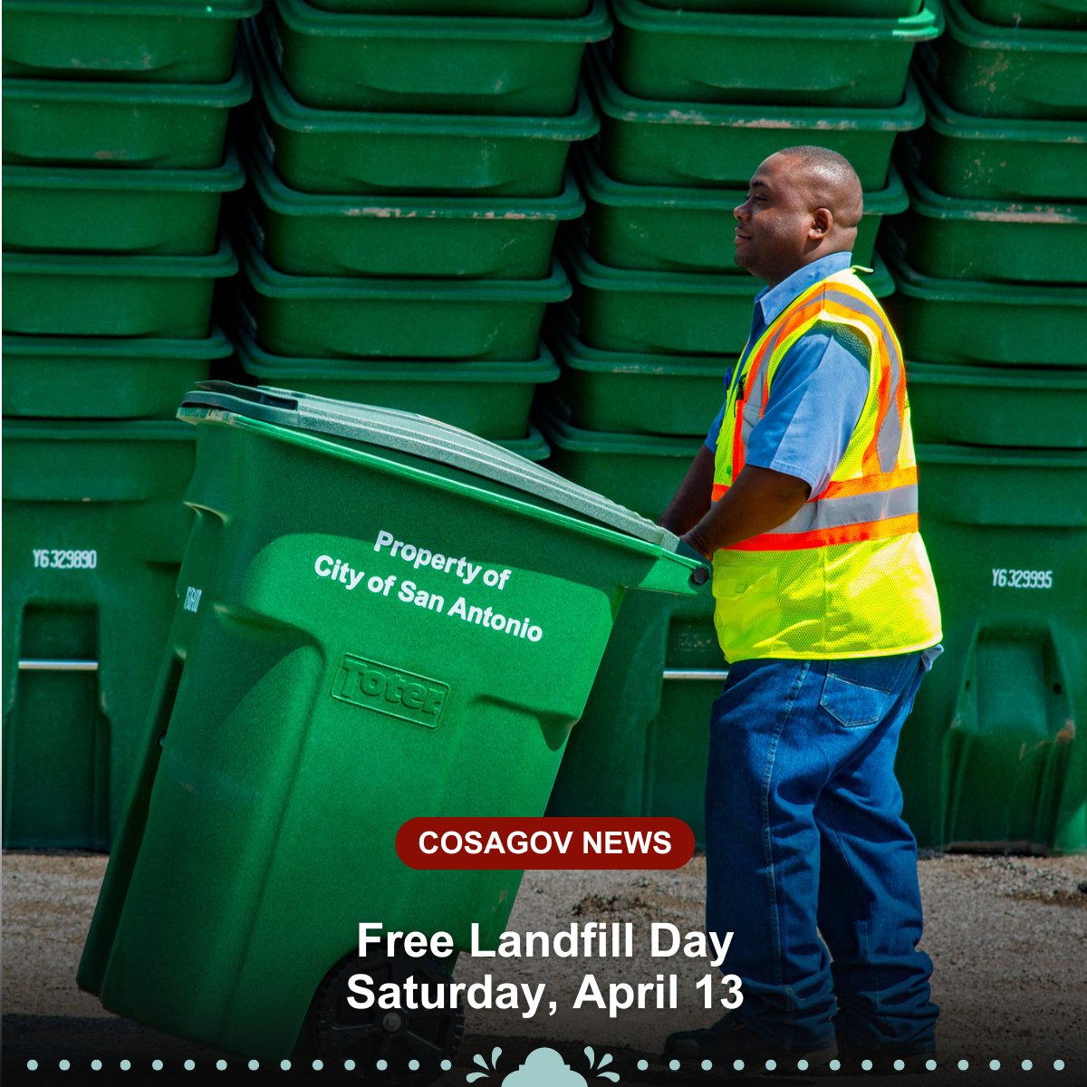 The City of San Antonio Solid Waste Management Department (SWMD) is inviting its customers to a free landfill day event this Saturday, April 13, from 8 a.m. to 1 p.m. For info on locations and eligibility: sa.gov/Directory/News…