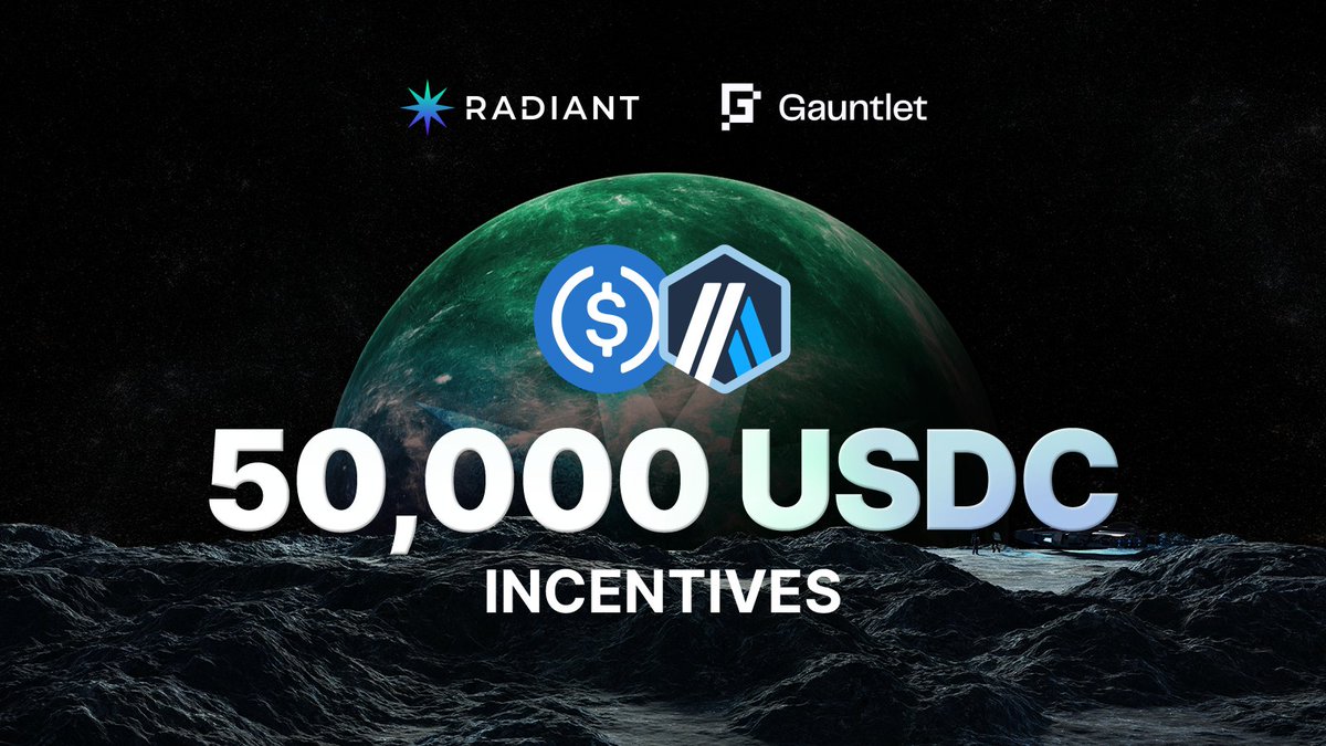 $50,000 USDC rewards-- for lending native USDC! Radiant is committed to increasing adoption of @circle’s native USDC on @arbitrum in collaboration with @gauntlet_xyz. In addition to the base market rate and RDNT emissions, there are now TWO additional sources of rewards.