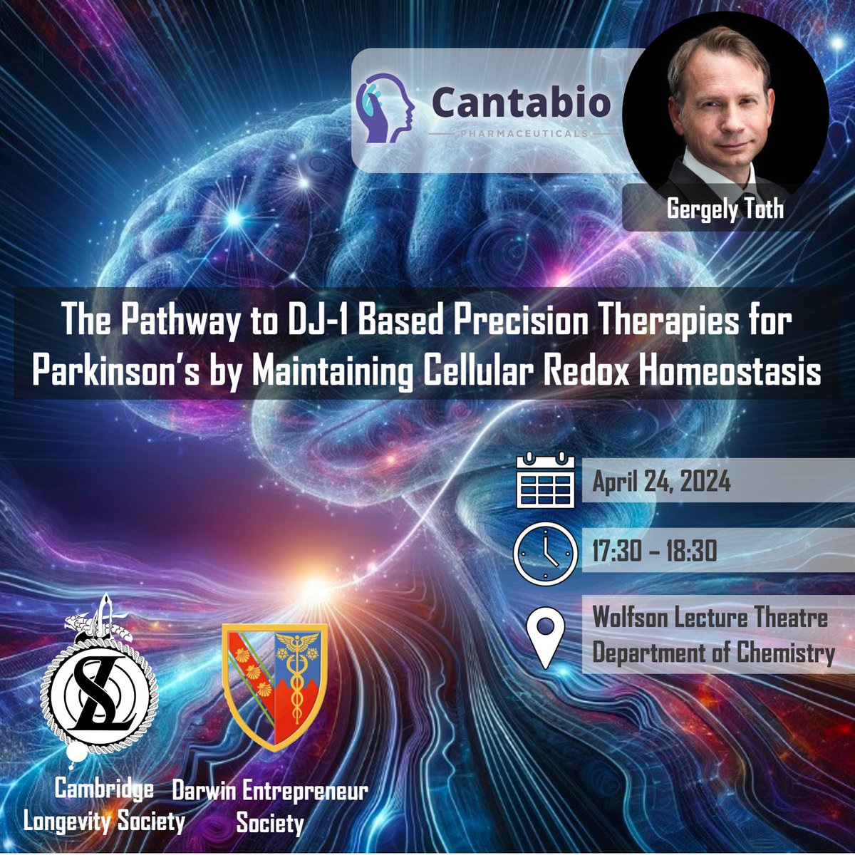 👉 Join us for an enlightening presentation on 'The Pathway to DJ-1 Based Precision Therapies for Parkinson’s by Maintaining Cellular Redox Homeostasis.' by Gergely Toth together with Darwin Entrepreneurs Club. 

⭐️⭐️ Abstract ⭐️⭐️
This talk will explore the critical role of DJ-1…