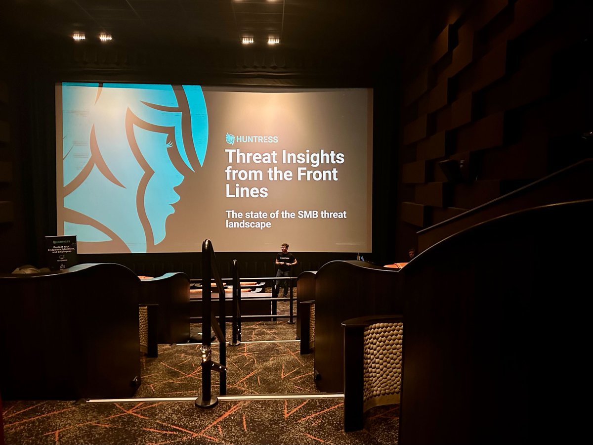 Shhh the movie is starting 🍿 The @HuntressLabs Cyber Defense Lab made a stop in Houston, TX, for a memorable afternoon digging into emerging #cyber trends with @HuskyHacksMK and hearing from @Cyber5Secure's dynamic duo, Tammie and Troy Newman. bit.ly/4a5VAja