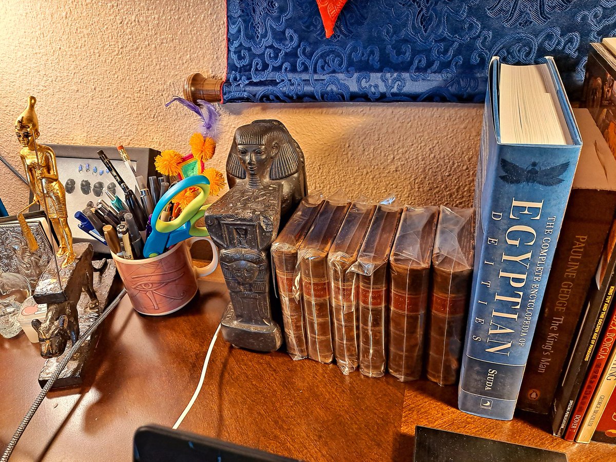 The Complete Encyclopedia of Egyptian Deities by @tamarasiuda is now honorably installed on our coffee table and in my iconography studio next to my set of 1st edition complete works of Lord Byron. I'm on cloud 9. Thank you so much @LlewellynBooks ❤️‍🔥