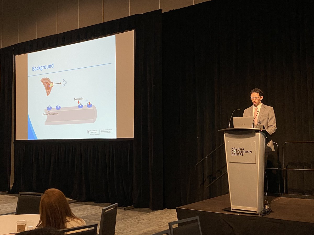 Med student John Gobran sharing their topic “Pre-operative Alpha Blocking Using Spinal Alpha Blockade Injection in a Pheochromocytoma Patient” at #ANESRD24 @DalAnesthesia @DalhousiePain