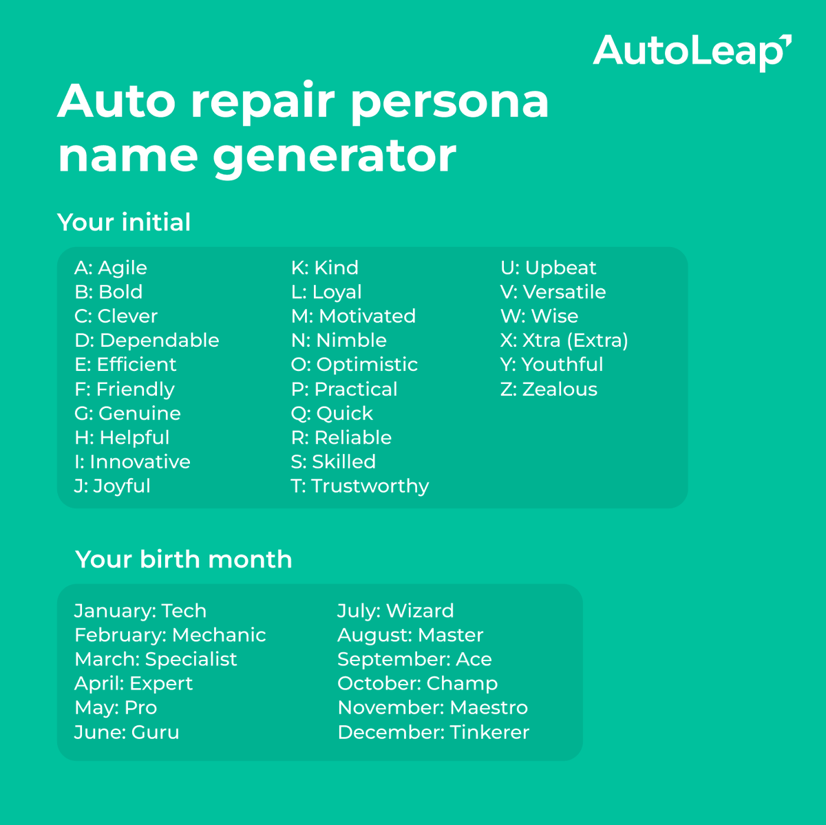 Drop your auto repair persona names below! Let's see who's got the most unique and creative combo 🤔 #autorepair #meme #namegenerator #shopmanagement #automotive #car