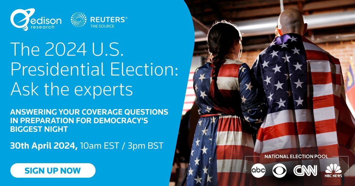 Join @Reuters and Edison Research in the upcoming webinar, 'The 2024 U.S. Presidential Elections: Ask the Experts,' on April 30 at 10:00am EST. Learn why Reuters is your go-to for comprehensive election coverage this year. Learn more and register here: buff.ly/4cQZCgO