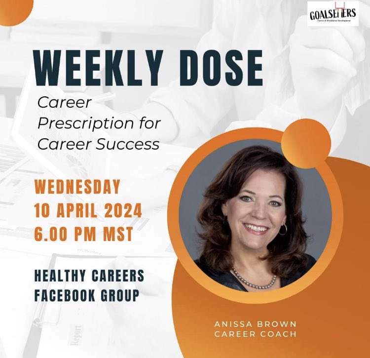 Join us for the Weekly Dose TODAY! Tune in to watch, 'Career Prescription for Career Success.' 

Click the link to tune IN: 
facebook.com/groups/2834594…

#careercoach #businesscoach #hradvisor #resumeservices #weeklydose #healthycareers #careersuccess