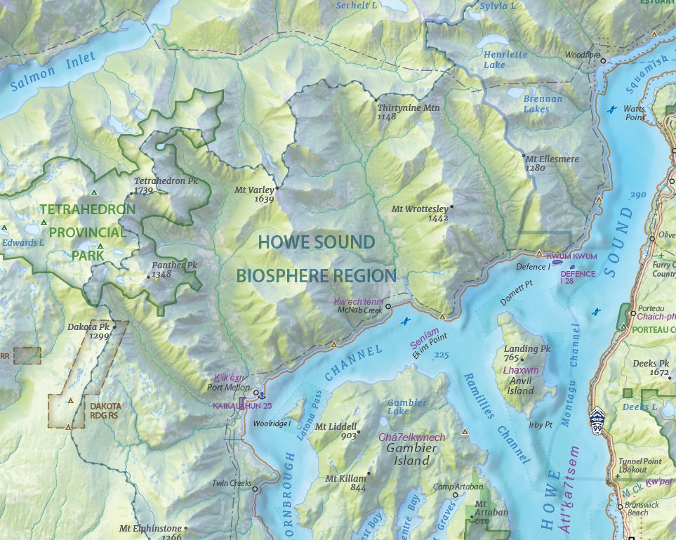 Hey, map people — Who out there thinks the effort to taper rivers on their #maps is worth it? I'll start... me. The effect is subtle, and, at certain scales, well worth the time. #WIP - upcoming Sea to Sky map #cartography #vancouver #squamish