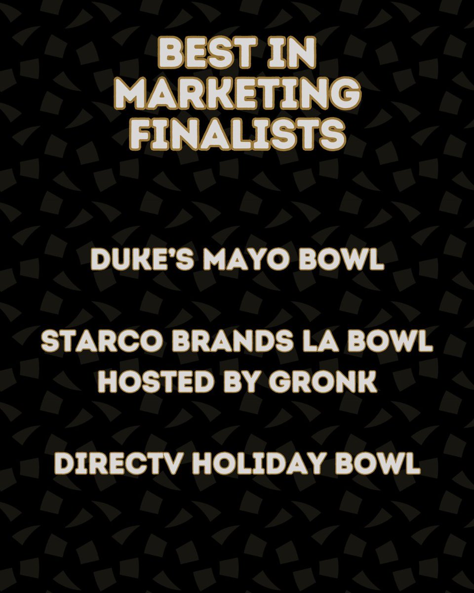 The #BowlSeason Besties Finalists for Best in Marketing are HERE!! Winner will be announced at the Bowl Season Annual Meeting in El Paso Texas on April 17 More info here: bit.ly/3xE1lWB
