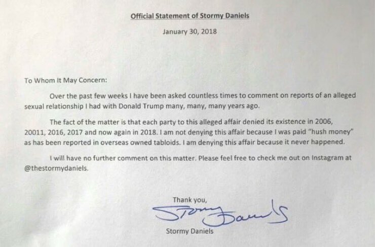 President Trump just posted a letter from Stormy Daniels which she states very clearly there was no ‘affair’. President Donald Trump is innocent. He was set up like Alex Jones.