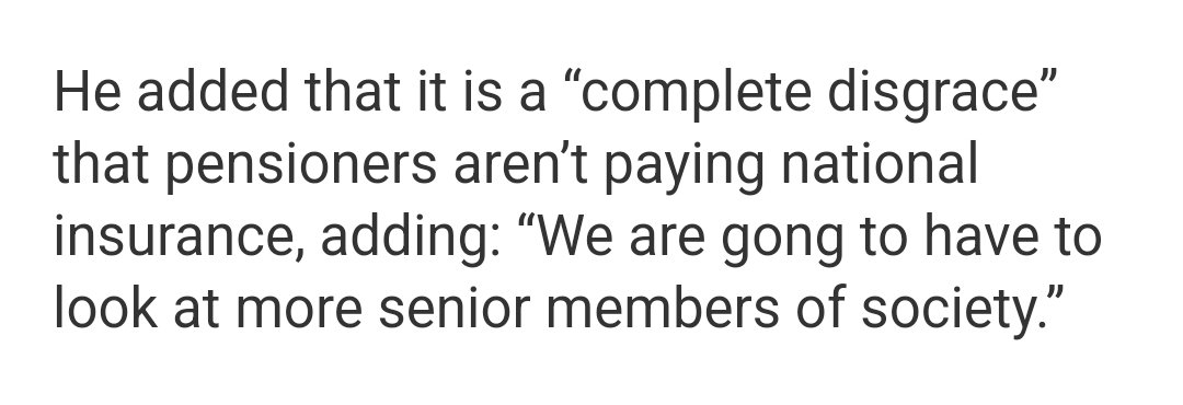 Can't disagree with this. Pensioners, as a group, are more likely to use the NHS and 20% of national insurance is allocated to the NHS. It makes sense for pensioners to at least pay *something* after state pension age, instead of benefiting from a hefty tax cut of paying 0% NI.