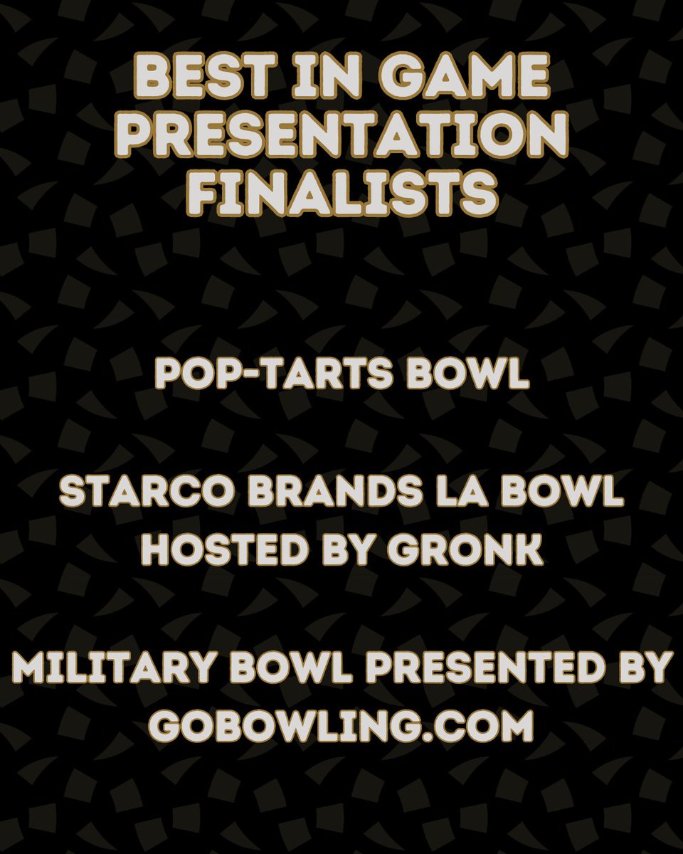 The #BowlSeason Besties Finalists for Best in Game Presentation are HERE!! Winner will be announced at the Bowl Season Annual Meeting in El Paso Texas on April 17 More info here: bit.ly/3xE1lWB