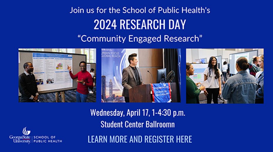What to know what researchers are up to at @PHGSU ? And also hear an awesome Keynote speaker (double win!) Register: publichealth.gsu.edu/public-health-…