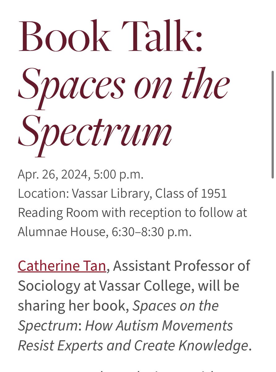 My book talk is April 26th at 5pm second floor of the library. Reception to follow at Alumnae House. Hope to see you there! Open to the public. vassar.edu/news/events/20…