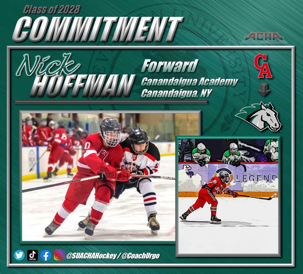 🚨 Commitment Alert 🚨

We are pleased to announce another commitment for fall of '24 and class of '28!

Welcome FW- Nick Hoffman to the Stevenson University ACHA Hockey family!

Nick comes to us from the Canandaigua Academy

#LL24 #family #greenhorses #rollstangs #collegehockey