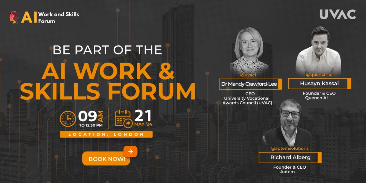 Ready to catapult your AI knowledge and network into a new dimension? UVAC is proud to be one of the sponsors of The AI Work and Skills Forum on May 21st in London eventbrite.co.uk/e/the-ai-work-…