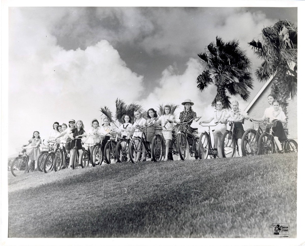 What's the word for a flock of bicycles? 

We can't tell you much about why this group of girls are assembled with their bicycles, but we can tell you bikes first arrived in Corpus Christi in 1869. This photograph was taken in 1941. 

#tamucc #archives