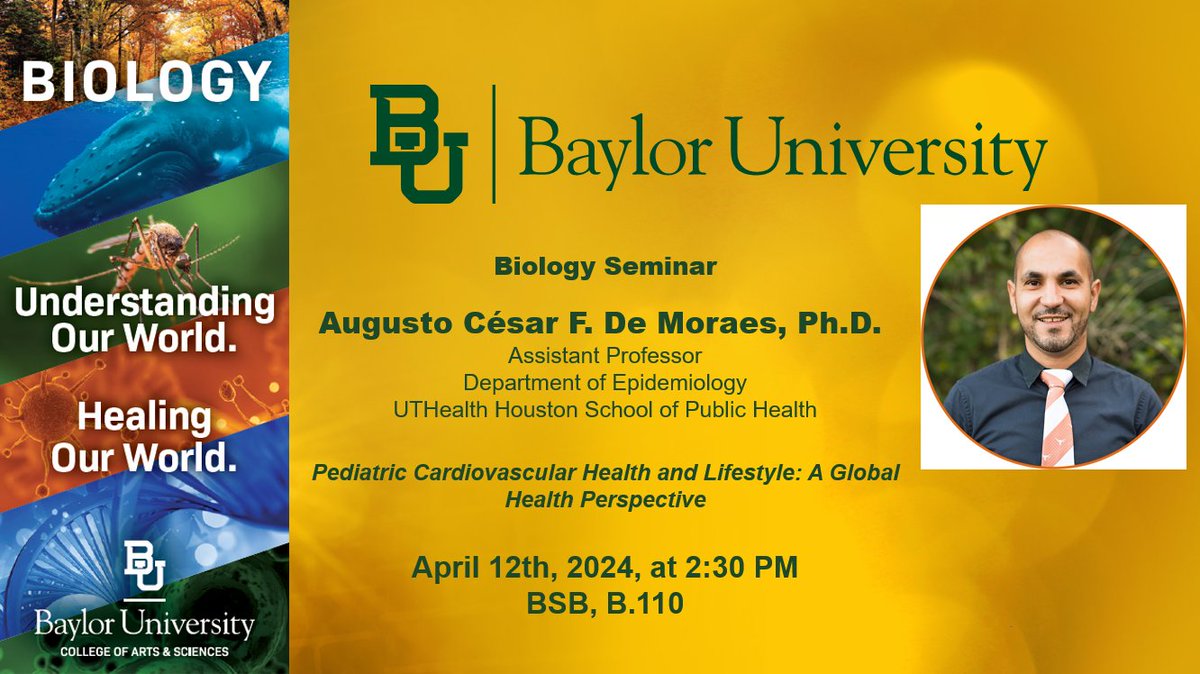 Join us April 12th to hear our guest speaker Dr. Augusto César F. De Moraes talk about 'Pediatric Cardiovascular Health and Lifestyle: A Global Health Perspective'. The seminar will be held in BSB B.110 starting at 2:30 PM - see you there! AP