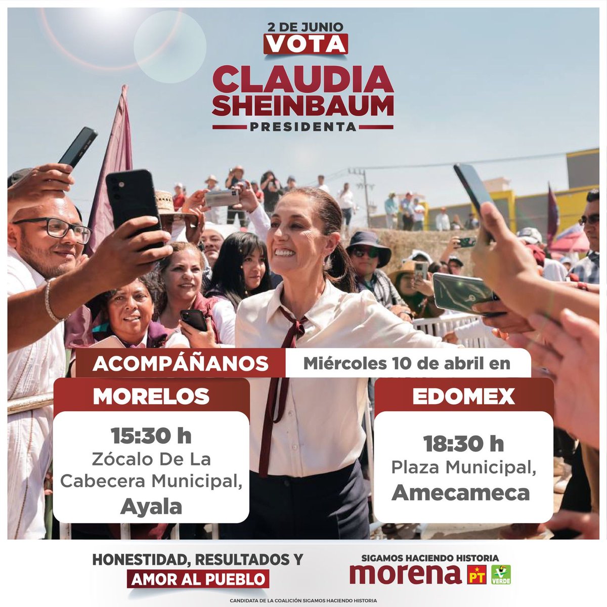 No olviden que hoy nuestra próxima presidenta @Claudiashein también nos visitará en el #EdoMéx. 
Faltan sólo unas horas para que visite #Amecameca.