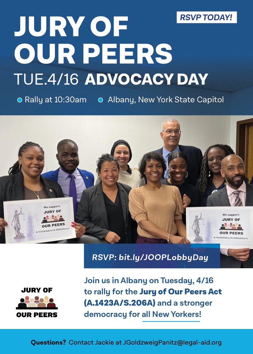 Did you know that in 'progressive' NY you can never again serve on a jury once you have a felony conviction? Never. We have a way to fix that - the #JuryOfOurPeers Act has tremendous support in Albany and it's time to pass this crucial bill - Join our rally next Tues in Albany!