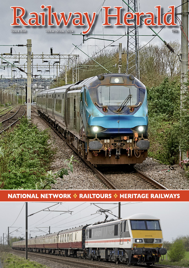 Issue 858 out now: First Class 57/3 outshopped in GBRf colours, Former TransPennine Express liveried Class 68s and Mk5a sets debranded and TfW Class 756s electric testing on the Valley Lines. PLUS! Betton Grange to miss Severn Valley Railway steam gala railwayherald.com/magazine/previ…