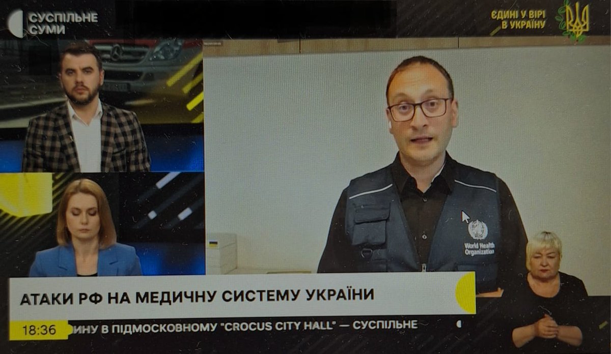 Today I spoke in Kyiv to Suspilne TV about attacks on health in Ukraine as we have reached over 1700 attacks on health verified in Ukraine by WHO since 2022 and our continuous support in recovery, health reform and response as war is continuing.