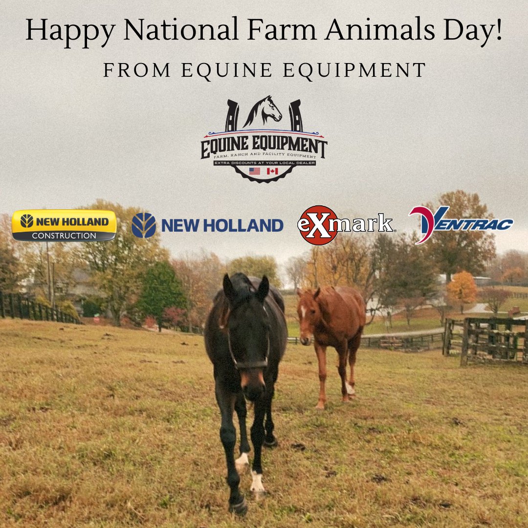 appy National Farm Animals Day from the Team at Equine Equipment!
Did you know that your equines can save you money? Equine Equipment offers discounts on <a href="/NHAgriculture/">New Holland North America</a>, <a href="/NewhollandCE/">New Holland CE</a>, <a href="/Exmarkmowers/">Exmark</a>, and <a href="/ventrac/">Ventrac Tractors</a>! Call us today at 877-905-0005 to learn more.