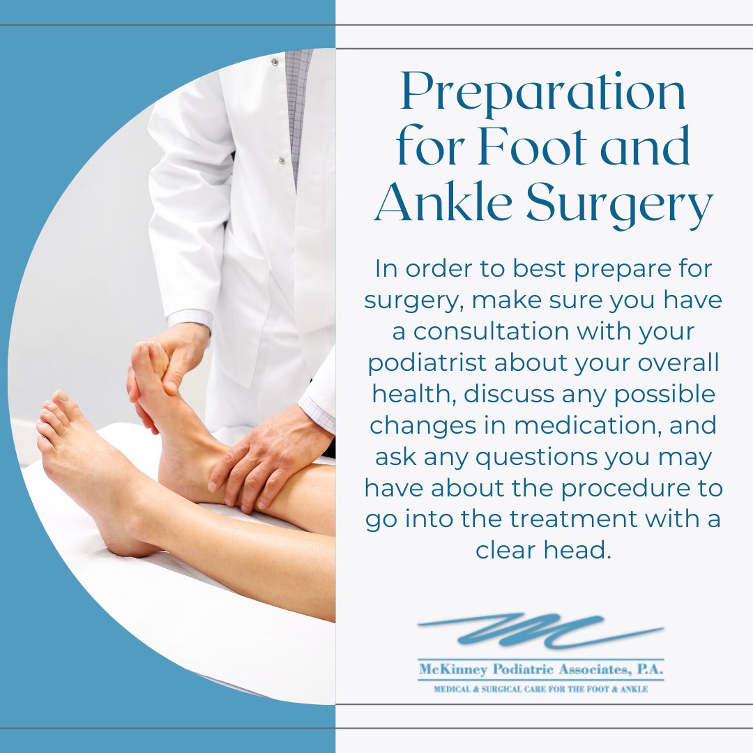 We want you to feel confident and comfortable knowing how to prepare for your surgery, so we are happy to answer any questions you may have!

mpa-web.com/foot-surgery

#patientcare #surgeryprep #footpain #anklepain  #footsurgery #anklesurgery #surgeon #McKinneyPodiatricAssociates