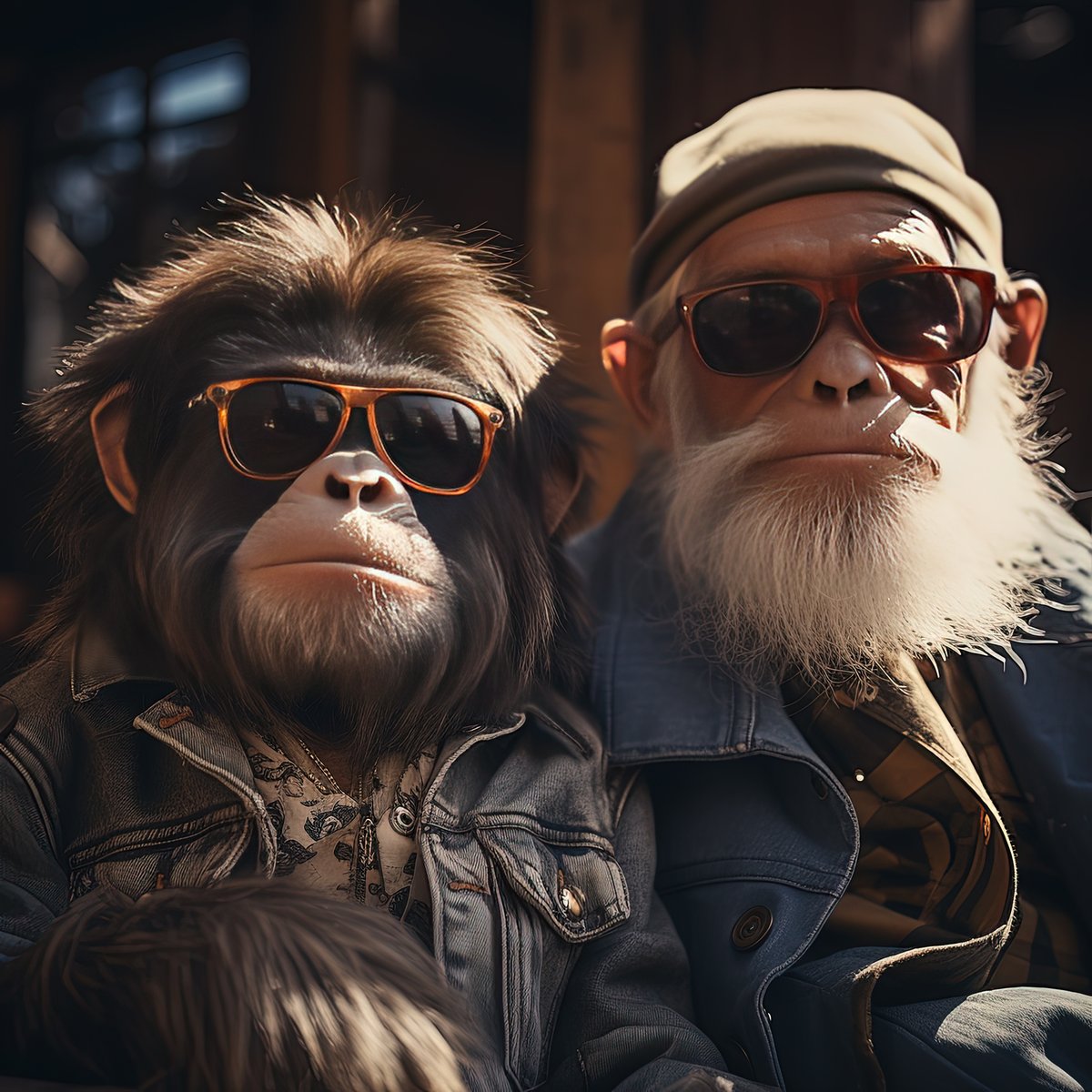 'Chic Chimps: Timeless Tales in Trendy Attire'

#ChimpanzeeFashion #UrbanJungle #AnimalCompanions #SunglassesStyle #midjourney #AIArt #AIArtist #GenAI #monkey