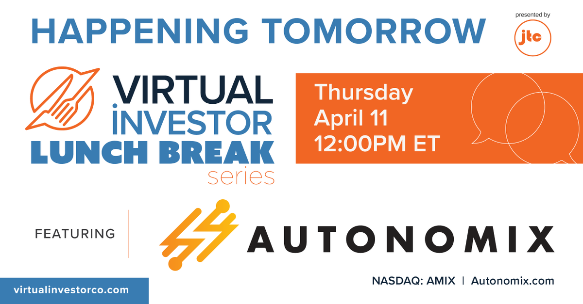 #HappeningTomorrow - Join us tomorrow at 12 PM ET for our Virtual Investor Lunch Break featuring @AutonomixMed. Register here: bit.ly/3UbZCkk $AMIX #Electrophysiology #MedTech #PeripheralNervousSystem #NeuralSignals #DetectionTechnology #PancreaticCancerPain