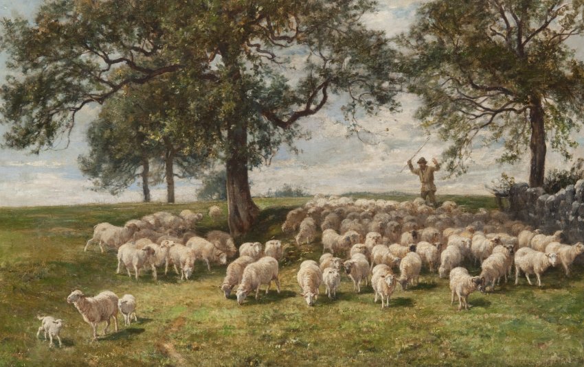 Today is #NationalFarmAnimalsDay We're sharing William Mark Fisher's 'A Pastoral'. Born in Boston and later settling in England, he became known as England’s “greatest living landscape painter.' and was one of the first artists to bring impressionism to England.