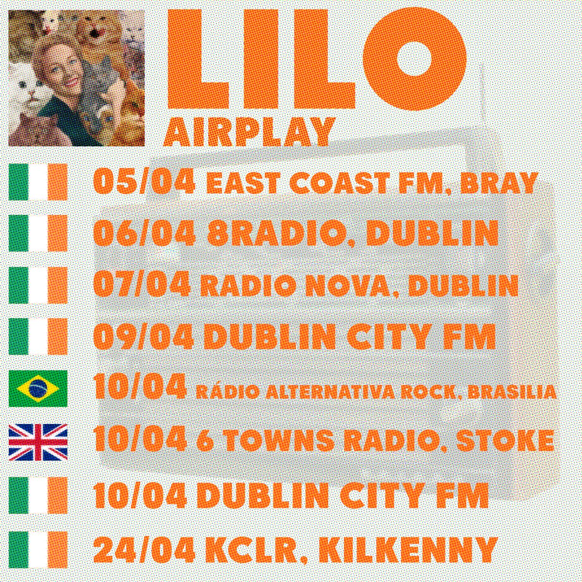 📻 A huge thank you to @eastcoastfm @8RadioIreland @radionova100 @321Kieran & @tiltdublin @JohnBarkerTilt for spinning LILO on air so far! And *tonight* tune into Rádio Alternativa Rock at 8pm, @6townsradio at 9pm & @dublincityfm at 10.15pm for more LILOLILOLILOLILOLILOLILO xx