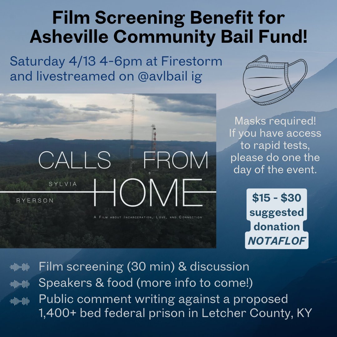 Asheville folks join us on Saturday April 13th from 4-6pm at Firestorm (or virtually through live steam) for a film screening of Calls From Home and discussion! @NoNewBOPprison