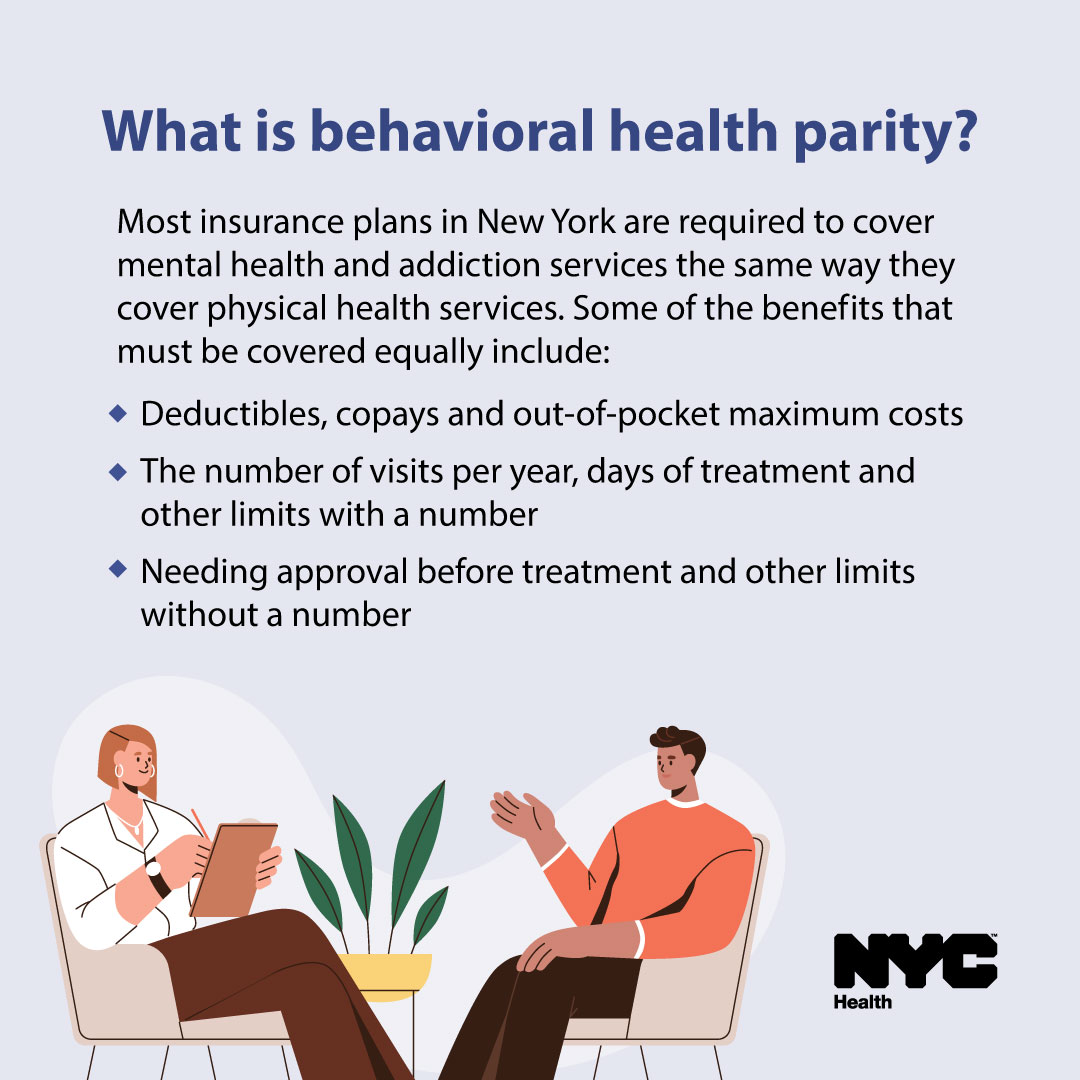 In New York, the insurance coverage for mental health and addiction services must be similar to what is offered for physical health conditions. Register for one of our free upcoming trainings to learn more about access to behavioral health services: on.nyc.gov/3G7OhdP