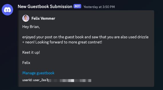 One of the things I added after the original draft of my article describing how I added a guestbook to my website is being notified of new entries. I used something very simple, yet very effective: @discord webhooks. In a Discord server, you can easily add a webhook…