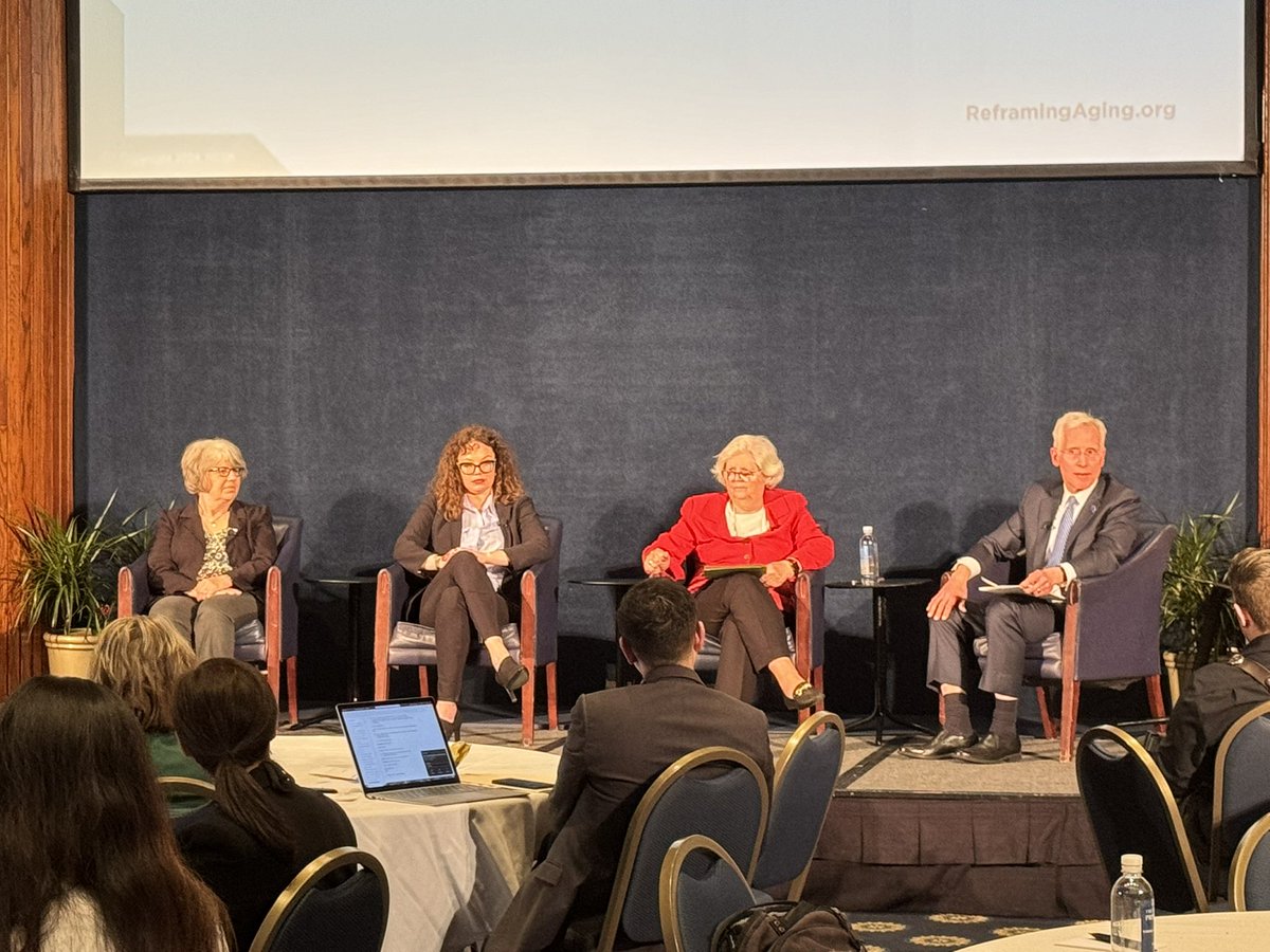 The final panel here at The @ReframingAging 2024 Summit regards ageism’s political footprint as we approach the presidential election this year. Panelists include @AARP,  @FrameWorksInst & a health reporter. @geronsociety CEO James Appleby moderates. @ACLgov #reframeaging @NIH