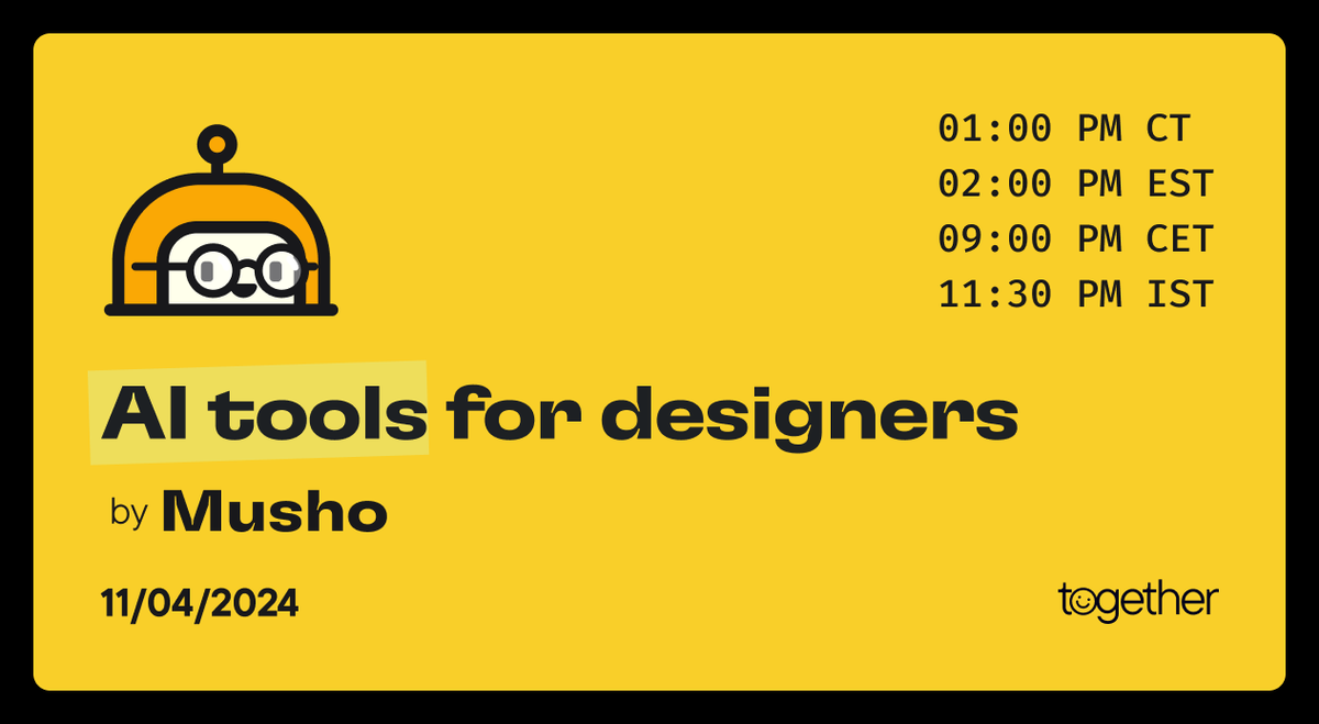 We're launching Musho on @ProductHunt tomorrow and hosting a talk on 'AI for designers by Musho' to celebrate. Tune in as we chat with our team members about the magic behind Musho's design prowess. 👉 Save your spot: youtube.com/watch?v=czwcSR…