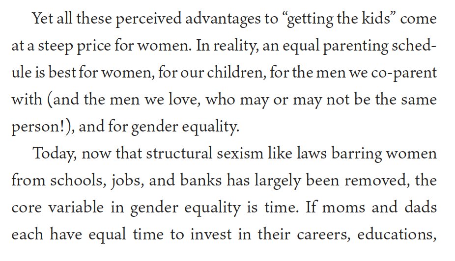 While it is impossible to legislate parenting equality inside a marriage, we can legislate equality between moms and dads when they live separately. Laws and courts can make 50/50 schedules the default. (That said, I believe it is a mistake to focus on passing laws over changing