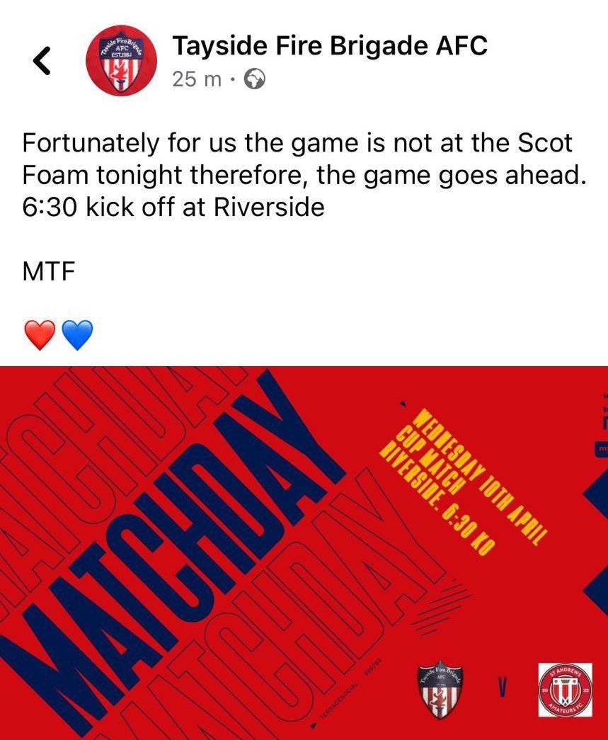 Trolling at its best. An amateur team 10 mins away can play their game yet an @spfl team can't. Ironically their stadium is called the Riverside 😆 @DundeeFC @RangersFC #dundeefc #rangersfc