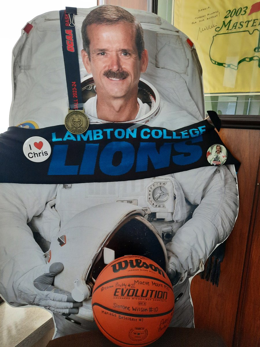 Spirit of Sarnia: Now on display in the Oval Office, souvenirs of the Lambton Lion's National Women's Basketball Silver Medal Season. Cardboard Chris is temporarily custodian till can be properly displayed. Shout Out to the Lion's  for a great Season 👍Best wishes for Next Year.