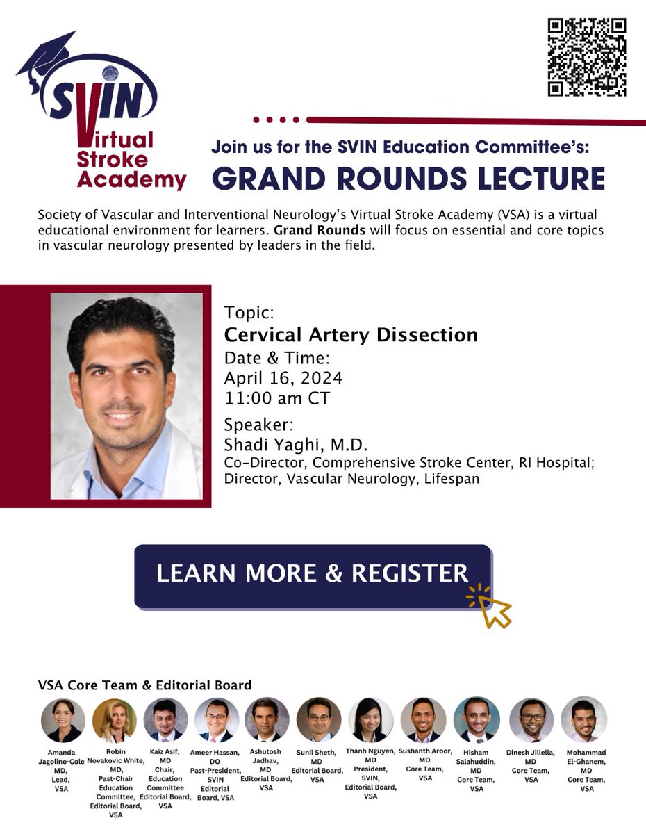 Dissect the topic of cervical dissections with none other than expert @ShadiYaghi2 at the next @svinsociety Virtual Stroke Academy on Tuesday, April 16th 11am CT! Register here: svin.org/i4a/pages/inde…