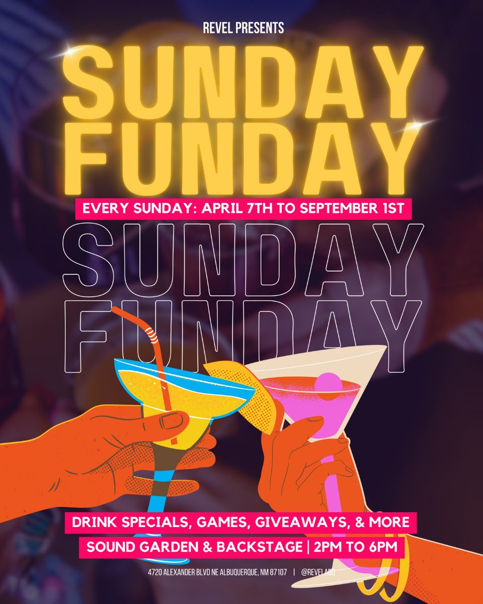 Sunday Fundays are BACK at Revel ABQ☀️ Join them for live DJs, eats, drinks, games, giveaways, and more! The party’s on every Sunday through September 1st.