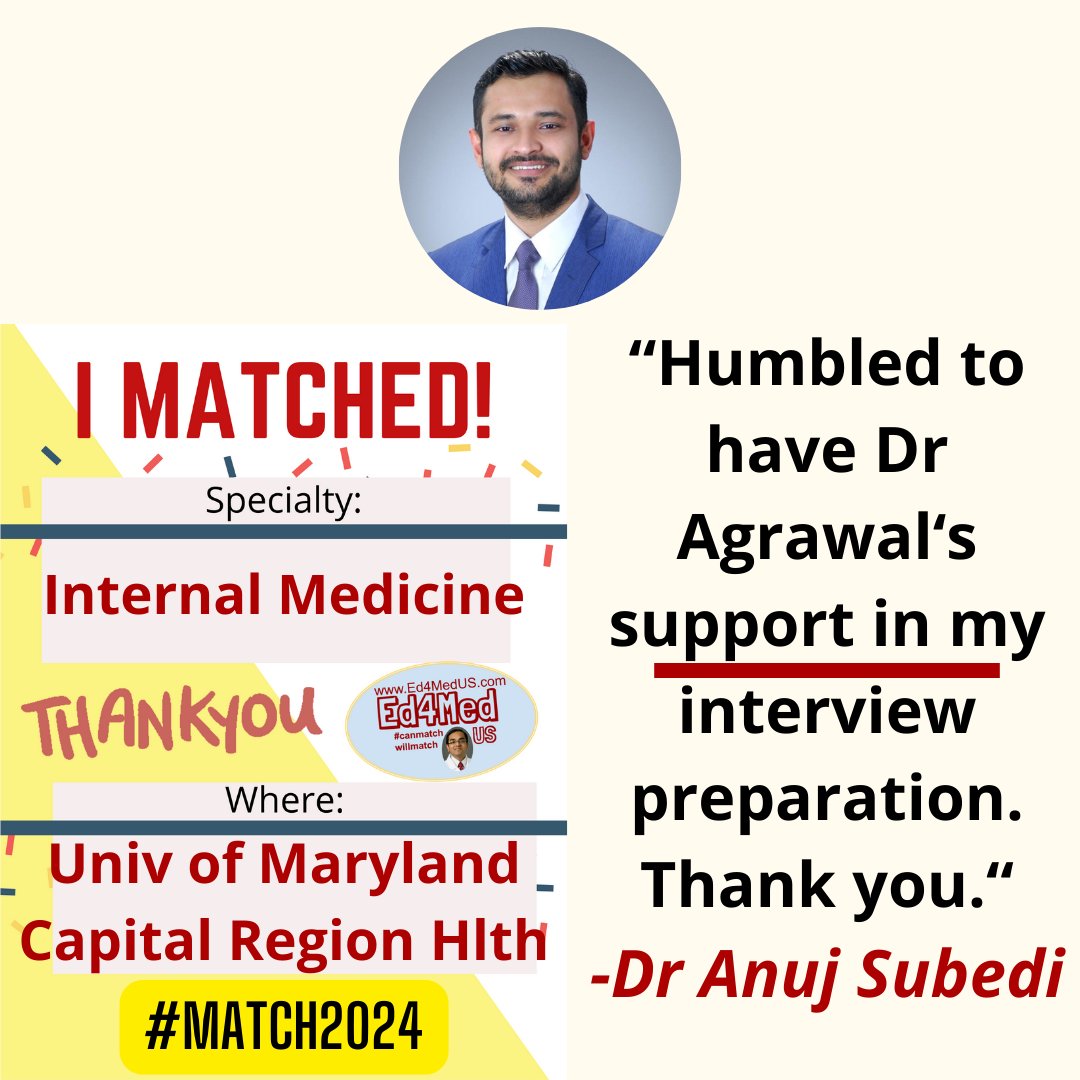 Congrats #Match2024 doctors!

If you want to be featured in #Match2025, contact me today!

#Match2024 #ECFMG  #IMG #ResidencyInterview #residency #USMLE #Personalstatement #Match2025