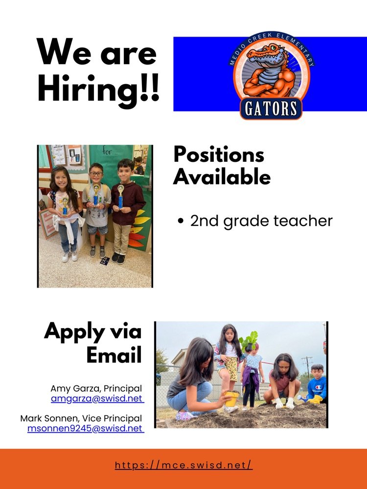 We have one teacher position left to fill! We need a 2nd grade teacher who is creative, highly motivated, inclusive and  ready to hit the ground running! Does that sound like you? Submit and application and give us a call! #RootEDMCE #GoPublic  #DestinationSWISD #MiFamiliaMCE