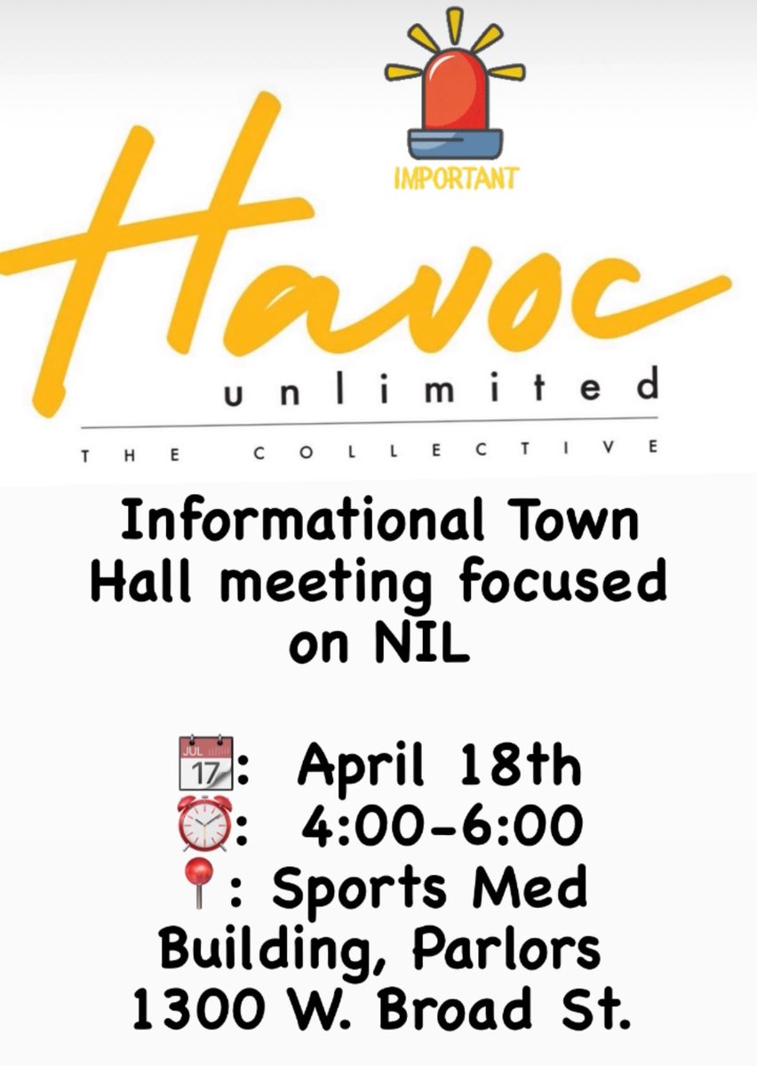 🚨Please join us on April 18th for a NIL focused town hall meeting🚨 RSVP here: form.jotform.com/240924600656152 Let’s Go VCU 🖤💛🖤💛