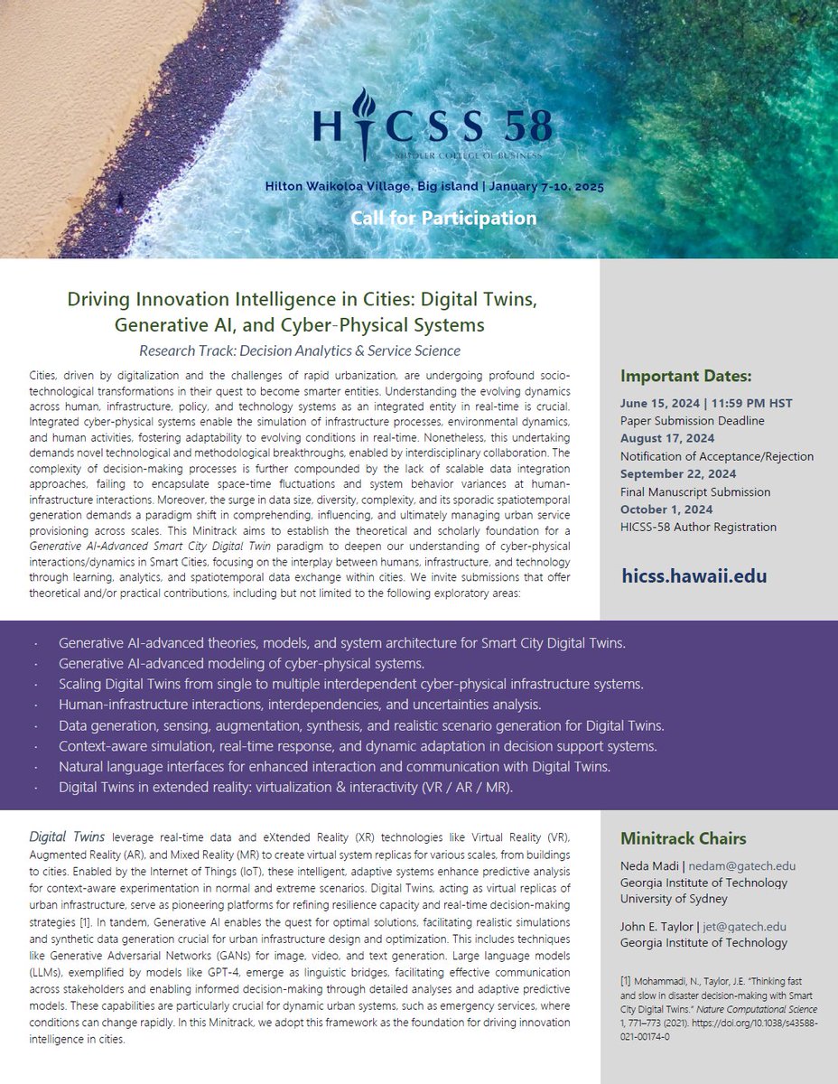 nedamadi's tweet photo. Calling visionaries! 💫
Share your research insights on Digital Twins, Generative AI, &amp; Cyber-Physical Systems. Submit by June 15 (https://t.co/2QhW5cWhb1). Details in flyer! https://t.co/8OvCC3q0iO