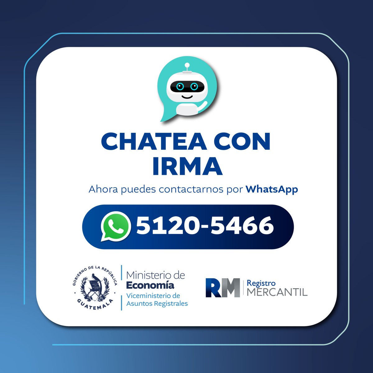 El Registro Mercantil de Guatemala ha habilitado una nueva línea de comunicación vía whatsapp: 👉🌐wa.me/50251205466